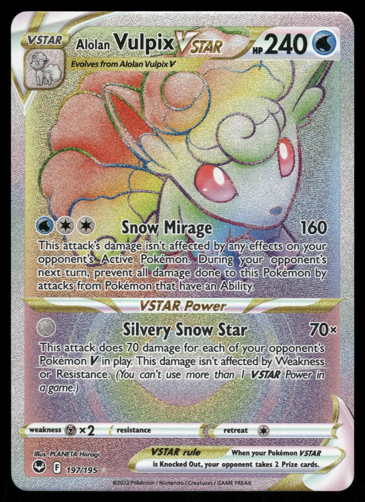 Alolan Vulpix VSTAR 197/195 Rainbow Rare Silver Tempest Pokemon Holo Near Mint