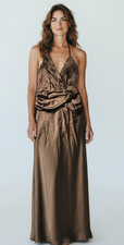 Aspeed Design: Brown Satin Halter Dress, Size 3XL
