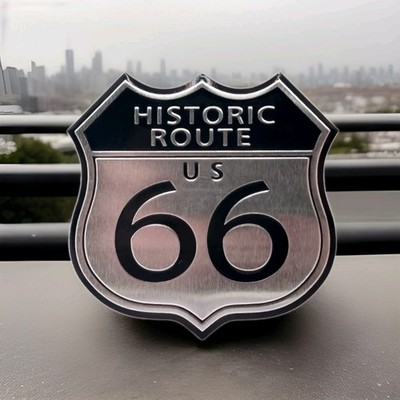 3D Historic Route US 66 Kfz Aluminium Legierung  Aufkleber Sticker USA Auto Logo