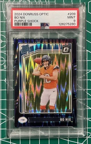 2024 Donruss Optic Bo Nix Rated Rookie #209 Purple Shock Prizm PSA 9 MINT Bronco