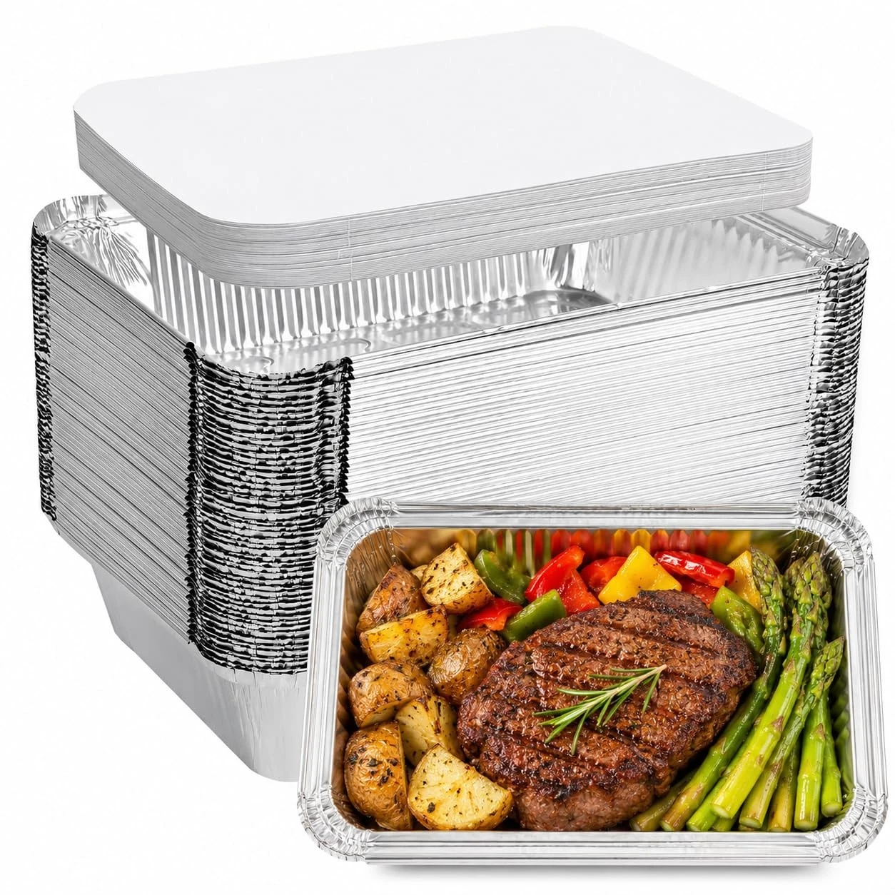20 Pack Aluminum Pans with Lids(8.5"×6"), 2.25 lb Aluminum Foil Dinner Pans w...