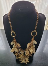 Starfish Seashells Faux Pearls Multi Layered Goldtone Necklace Beach Ocean Sea