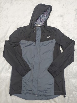 ROXY Girls  Hooded Colorblock Rain Jacket Gray Black