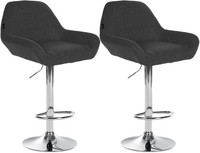 2Er Set Barhocker Braga Stoff Chrom Dunkelgrau