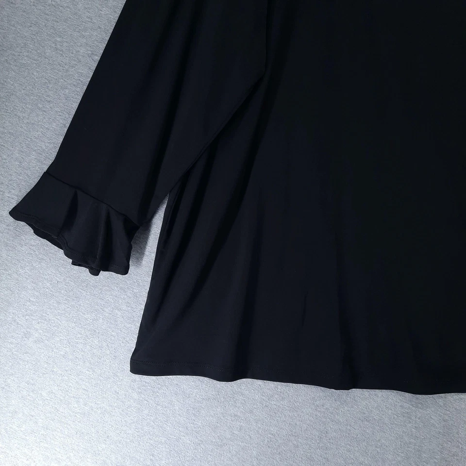 Camisa Susan Graver Para Mujer 4X Negra Volantes Manga Campana Túnica Elastizada Columpio Top Foto 4 de 4