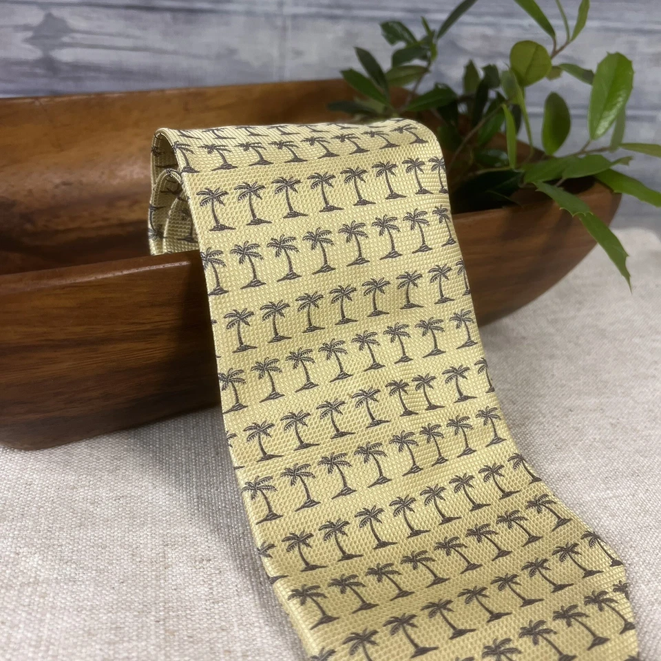 Tommy Bahama Off Island Palmera Tropical Rayas Amarillo Crema 100% Seda 4"x60" Foto 4 de 4