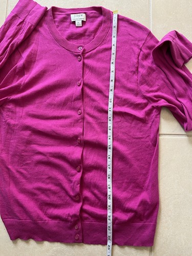 J. Crew Women’s Large Pink Fuchsia Button Down Cotton Sweater Classic Cardigan - Picture 6 of 10