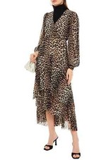 NWT Ganni Leopard Printed Mesh Wrap Dress Size EU 36 (US4), EU 38 (US6) $315