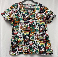 Rudolph The Red Nose Reindeer Christmas Scrub Top Medium Women  s Medical Dental
