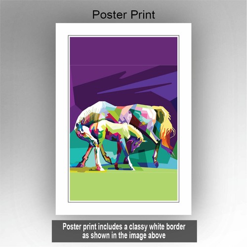 Bunte Pferde abstrakt gerahmt & ungerahmt Druck Poster Wandkunst A3 A4 A5 Größen - Bild 10 von 16