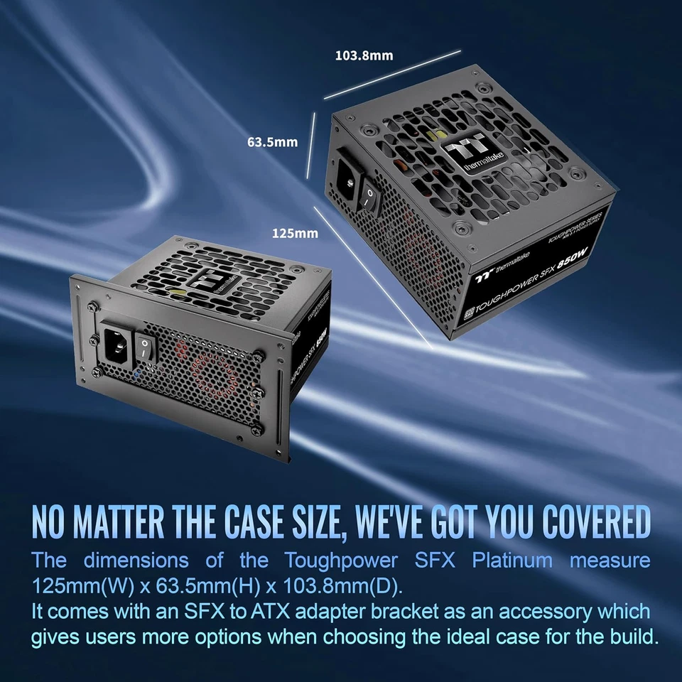 Fuente de alimentación estándar SFX 850W 80Plus Platinum ATX 3.1, totalmente modular, ventilador de 90 mm Foto 3 de 4