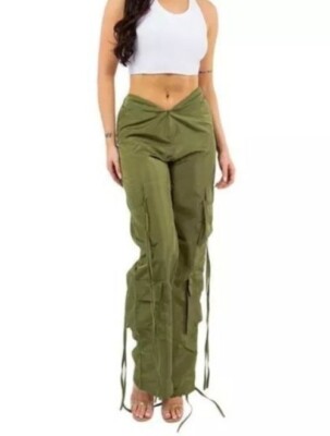 Micas Women's Large Green Cargo Pants Wide Leg Lightweight Casual Streetwear