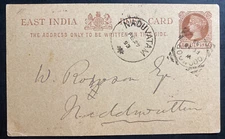 1893 Coonoor India Postal Stationery Postcard Cover To Naduvatam