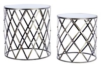 Art Deco Gin Shu Nest Of Tables, 2 Silver Metal With Mirrored Top Side Tables Art Deco Gin Shu Nest Of Tables, 2 Silver Metal With Mirrored Top Side Tables
