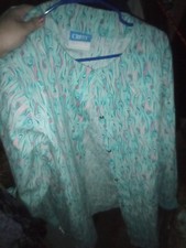 crest medium long sleeve green cotton women's scrubs buttons floral button snaps