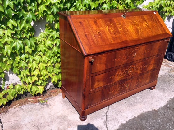 Antica Ribalta Carlo X in Noce Intarsiata - Restaurata (in corso d'opera) - Immagine 4 di 4