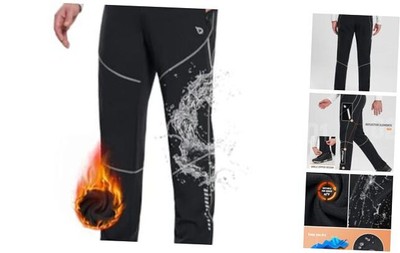  Men's Winter Cycling Running Pant Water Resistant Fleece Small Black Grey