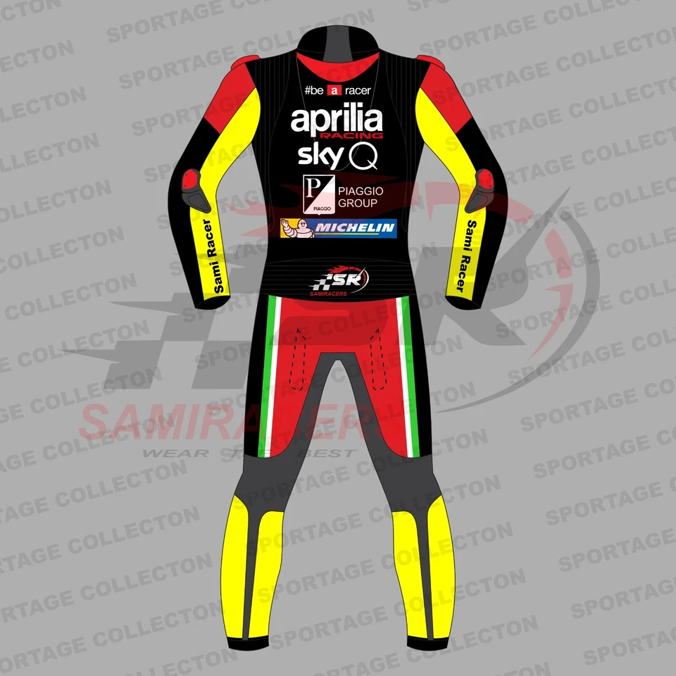 Aprilia Racing Sky Q Cuero Motocicleta Motociclista Cuero Traje de Carreras Foto 2 de 4