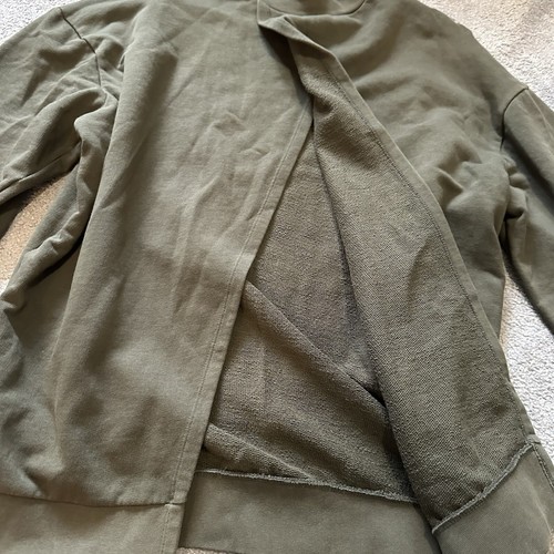 ASOS Khaki-Green Crew-Neck 3/4 Sleeve Jumper Open Slit 100% Cotton | Size S - Picture 3 of 7
