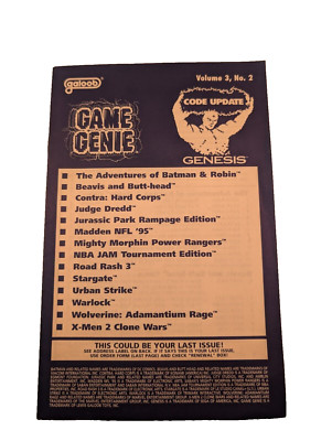 Game Genie für Sega Mega Drive / Genesis Cheat Codes Volume 3 No. 2
