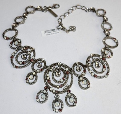 $990 NEW Oscar de la Renta Loop Crystal Necklace Pink Silver Embellished 