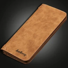 Men's Leather Thin Wallet ID Card Holder Long Purse Bifold Clutch Slim Handbag