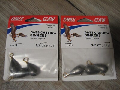 2 Packs Eagle Claw Bass Casting Sinkers 1/2 Oz Lead Weights (3 Per Pack)  WBC-12 | eBay
