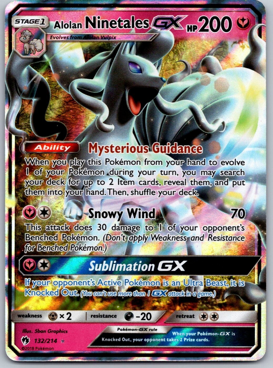 Alolan Ninetales GX - 132/214 - Pokemon Lost Thunder Sun & Moon Rare Card NM