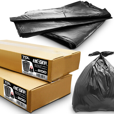 RE-GEN Müllbeutel schwarz 70 Liter recycelt 5 kg Tragkraft Säcke - 400 Beutel