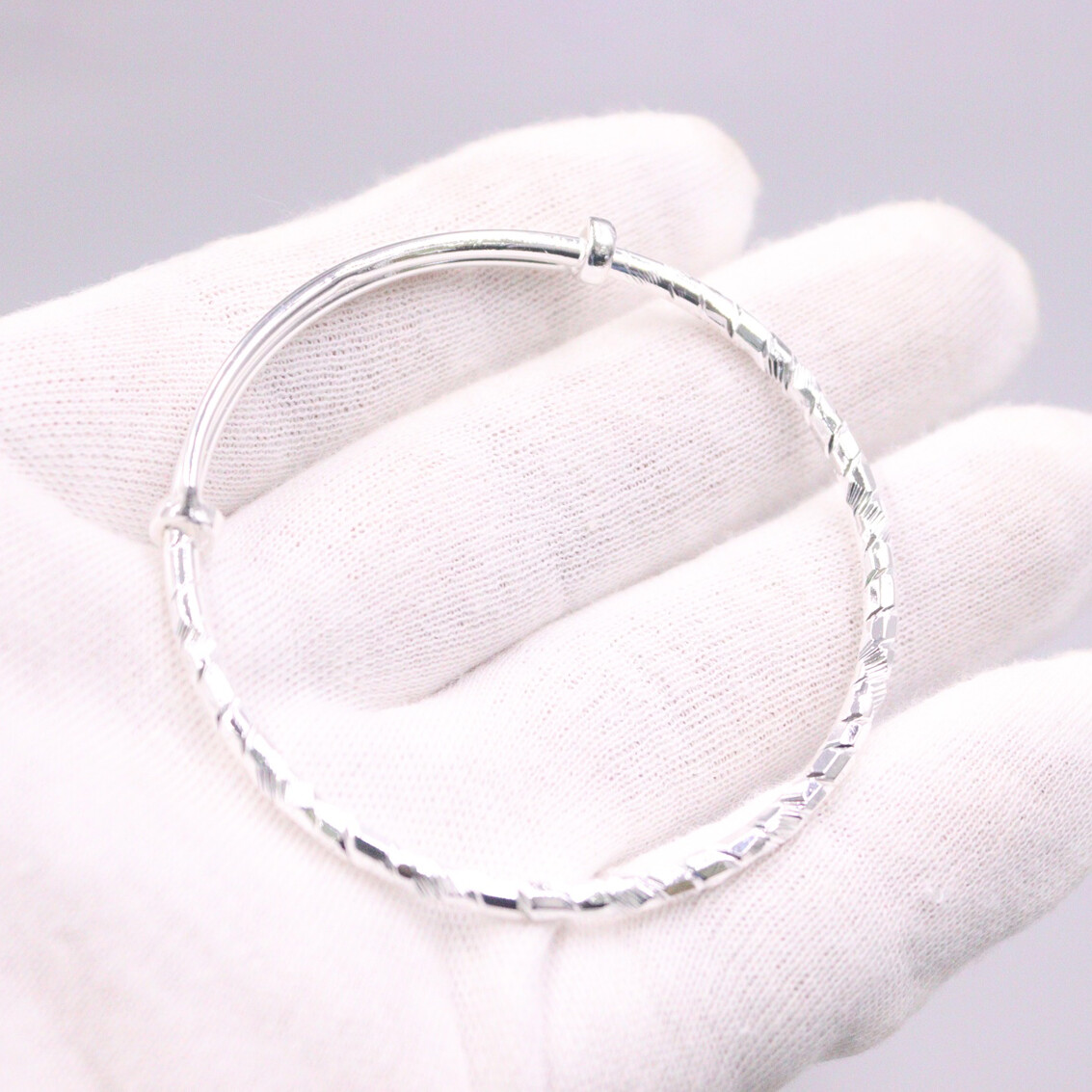 Pure S999 Sterling Silver Bangle Women Carved Twill Twist Adjust