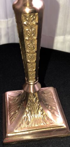 Solid Brass Detail Ornate Floral Relief Candlestick Taper Candle Holder 8” Old - Picture 3 of 6