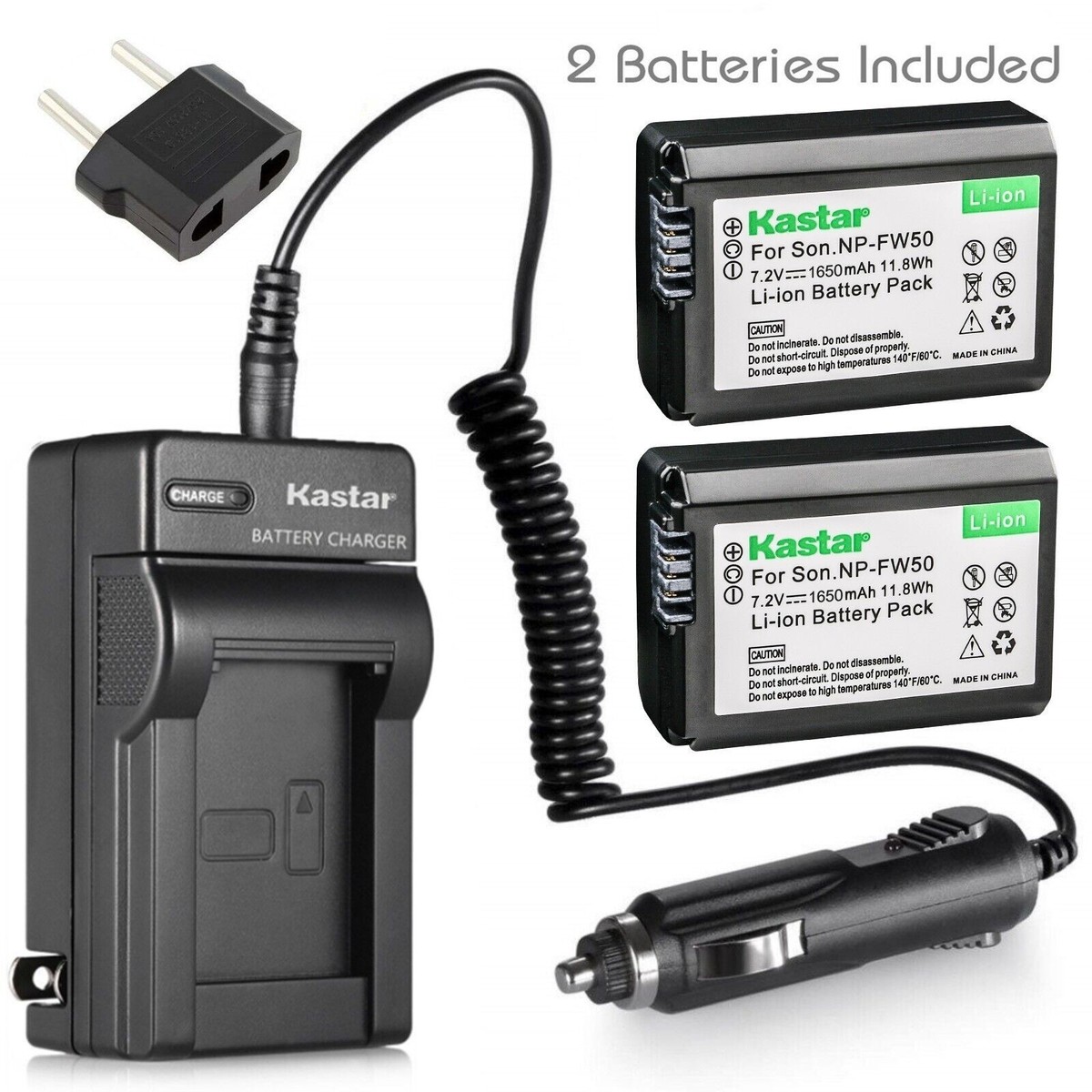 DSTE NP-FW50 reserveaccu (2 stuks) en Smart LED Dual USB-oplader, compatibel met Sony Alpha a6500, a6300, a6000, a7s, a7, a7s ii, a5100, a5000, a3000