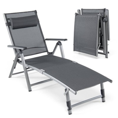Gymax Patio Chairs Rustproof Folding Chaise w/ Adjustable Backrest +Footrest