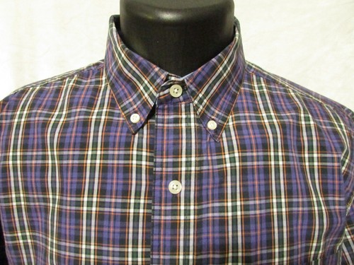 Chaps Mens Shirt Medium Purple Orange Plaid Button Down Long Sleeve Casual