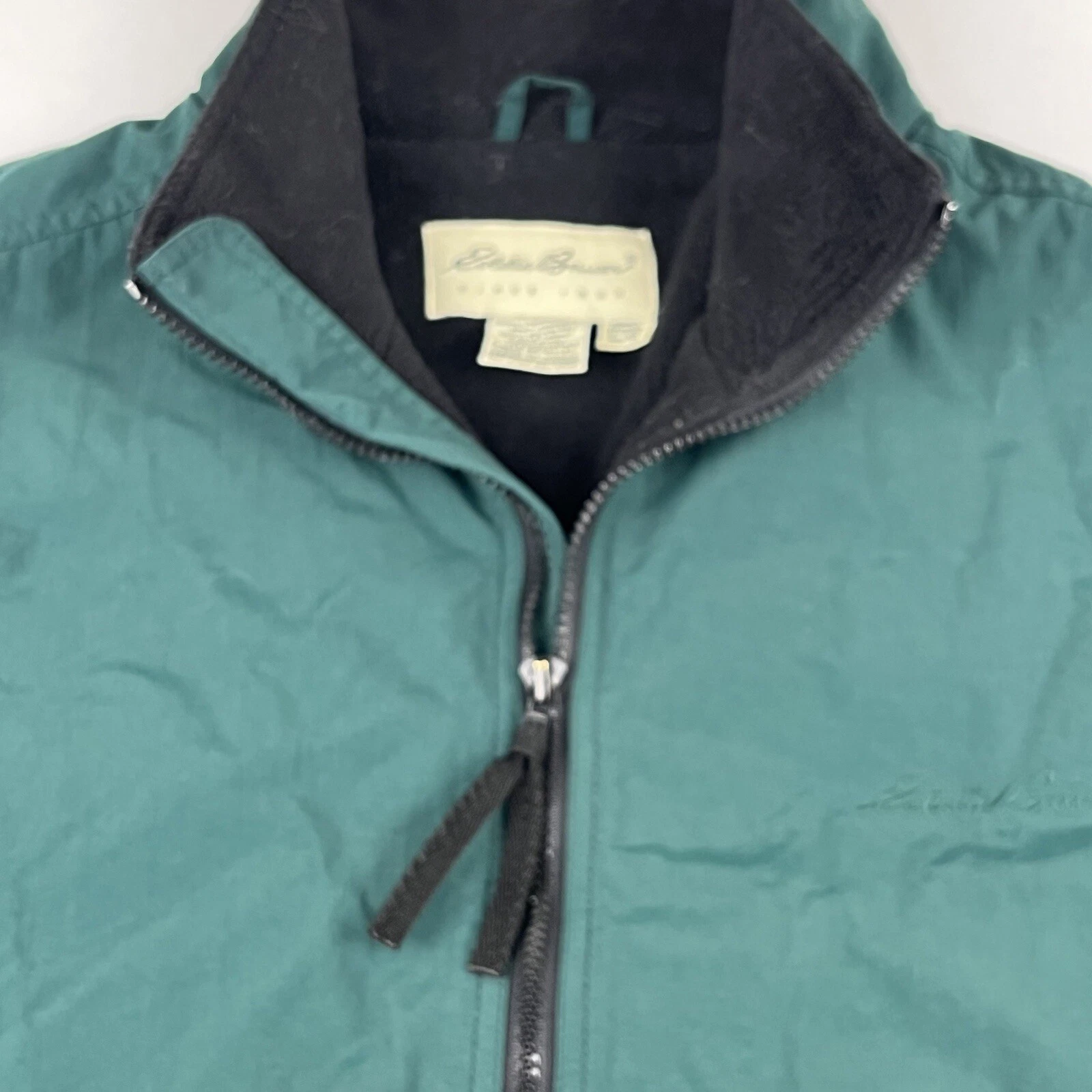 Eddie Bauer Jacket Mens Sz Large Full Zip Fleece Lined Green Pockets Script Logo