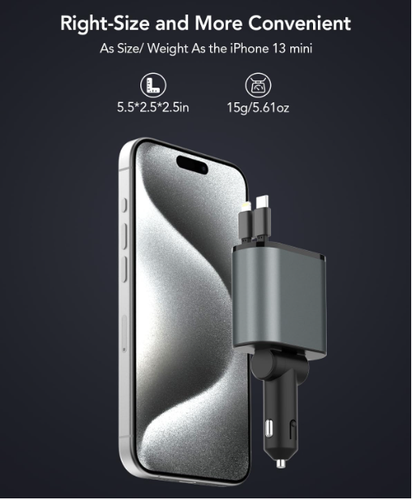 4 IN 1 Car Charger Retractable Dual Port 120W USB C and IOS Adapter Hot selling - 第 7/8 張圖片