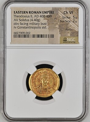 Theodosius II, AD 402-450 EASTERN ROMAN EMPIRE AV Solidus NGC Ch