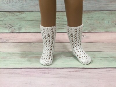 SASHA DOLL hand knitted WHITE socks, Lace #2 long. FREE US SHIPPING