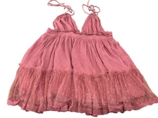 BOHO R Vivimos Gypsy Halter V Neck Mini Ruffle Dusty Rose Dress Small 4 6 Pink