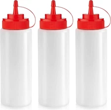 12 Oz Condiment Squeeze Bottles for Sauces - Leak Proof Oil, Syrup, Dressing Squ