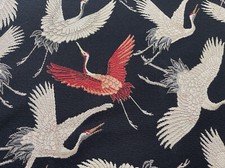 Cranes Black Woven Fabric Japanese Elegance Scandinavian Simplicity Upholstery