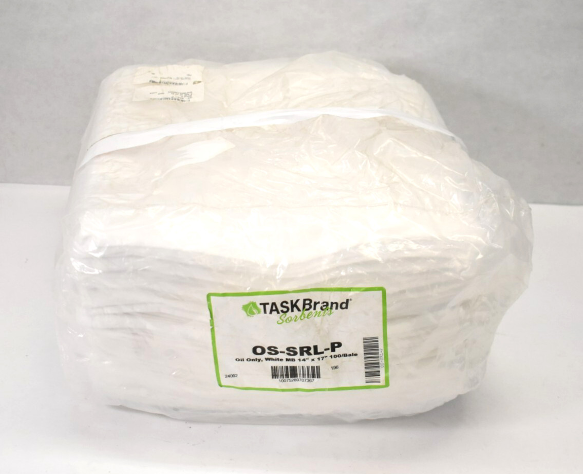 Hospeco TaskBrand Oil Only Sorbent Pads Unscented 14" x 17" White 100 Pack
