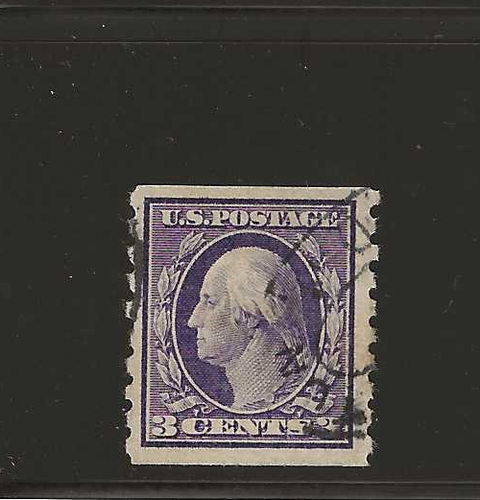 US Scott #394 used 3c deep violet Washington 1911 perf 8.5 vertical coil, f/vf