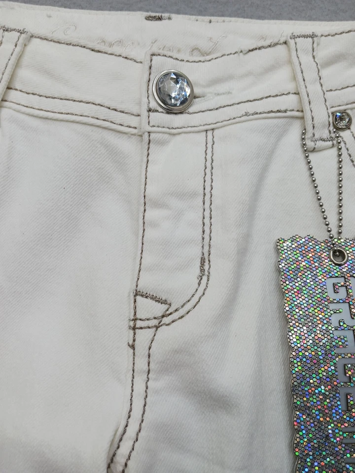 Pantalones de mujer Grace in LA talla 11/29 blancos tiro medio rectos adornados elásticos Foto 2 de 4