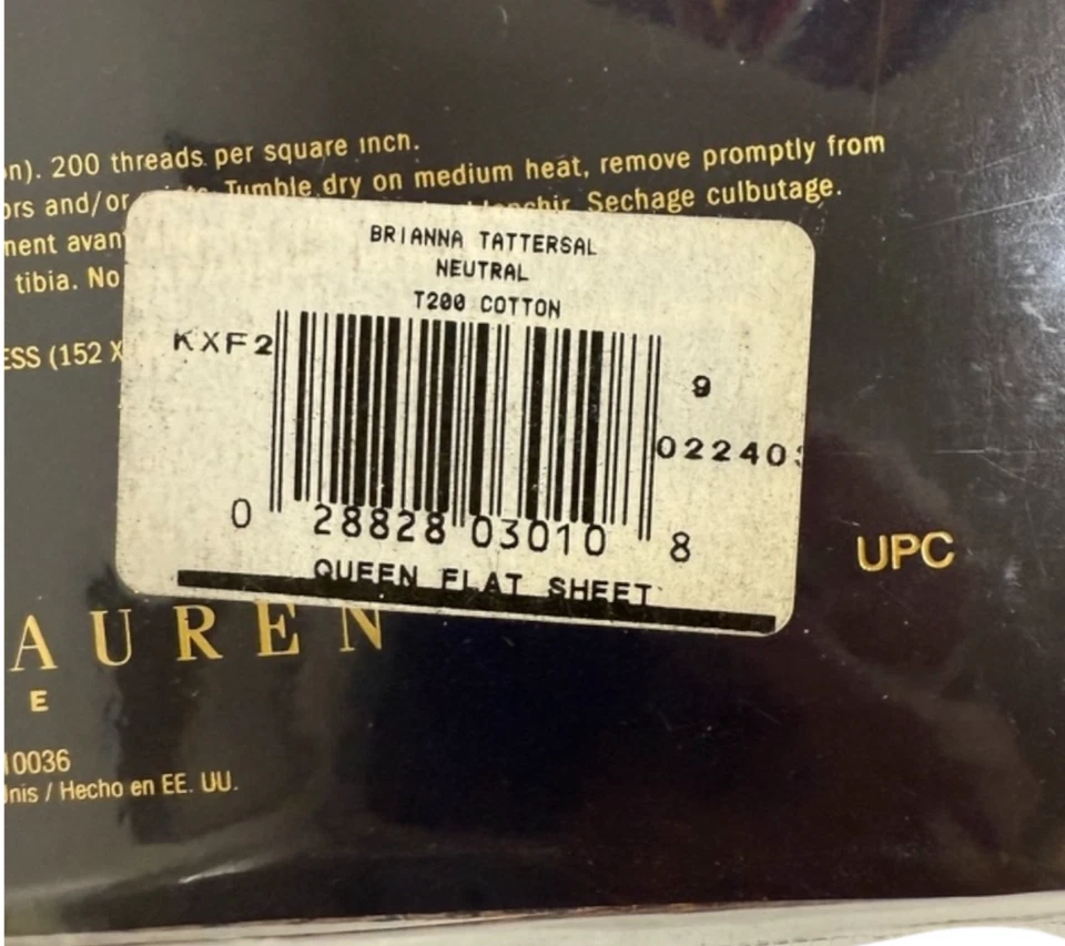 Ralph Lauren Queen Flat Sheet Brianna Tattersal Neutral Plaid Houndstooth Sealed - Image 4 of 4