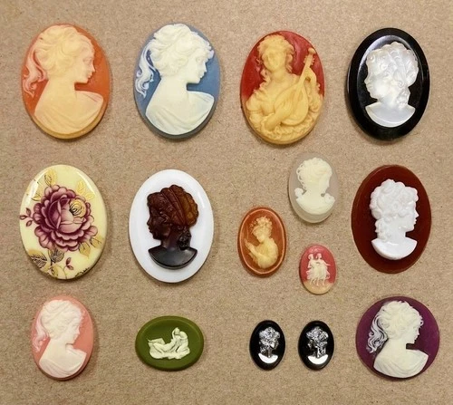15 Vintage Assorted Resin Acrylic Cameos - DIY Jewelry Making & Repair Craft C80