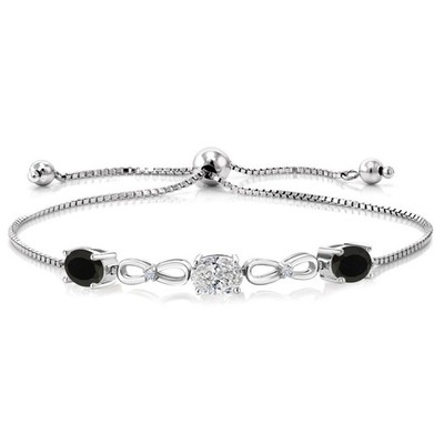 2.40 Cttw Lab Grown Diamond and Onyx Bracelet For Women | 925 Sterling Silver |