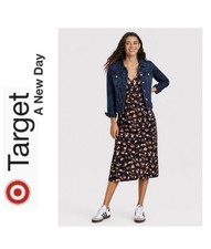 NWT Target A New Day Black Floral Print Midi Slip Dress Size M