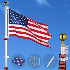 Apluschoice 20' Flag Pole Telescopic Flagpole Kit U.S Flag Ball 2 Flags Halyard