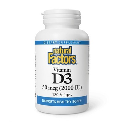 Vitamin D3 2000 IU 50 mcg 120 Softgels Bones Muscles Immune Natural Factors